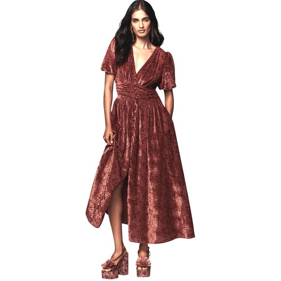 Anthropologie Dresses & Skirts - ANTHROPOLOGIE Women’s Katerina Red Floral Velvet Boho Maxi Dress